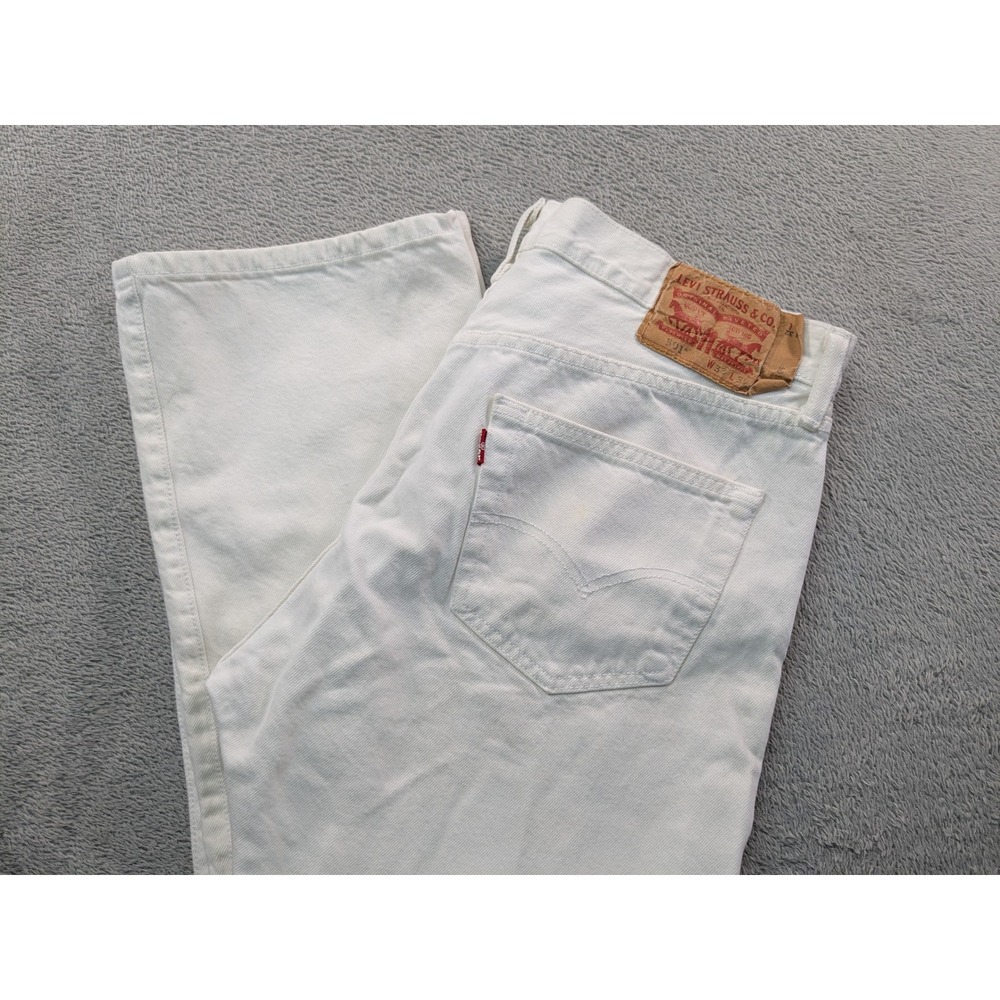 Levis 501 Original Fit White Denim Jeans Mens 33x32 Button Fly Straight Leg